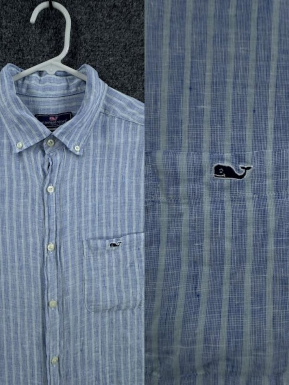 Vineyard Vines Striped Short Sleeve Classic Fit Tucker Logo Button-Down Large
